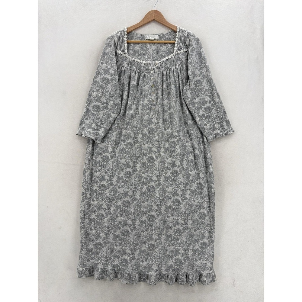 Eileen West Gown Womens Medium Gray Paisley Cotton Blend 3/4 Sleeve Chemise
